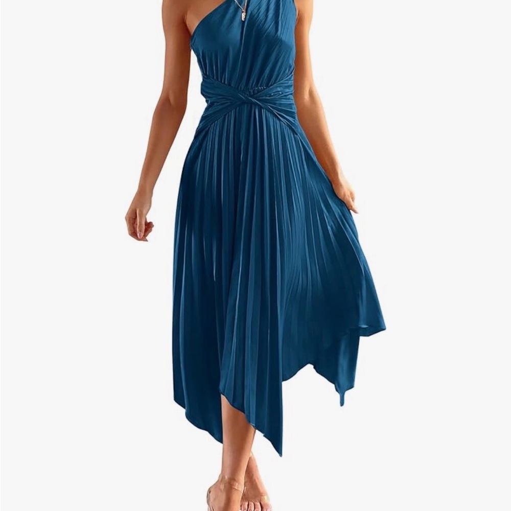 Elegant One Shoulder Blue Dress